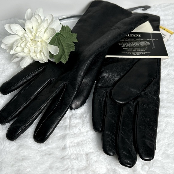 Alfani Luxe Genuine Black Leather Gloves Cashmere Lined NEW - Picture 3 of 8